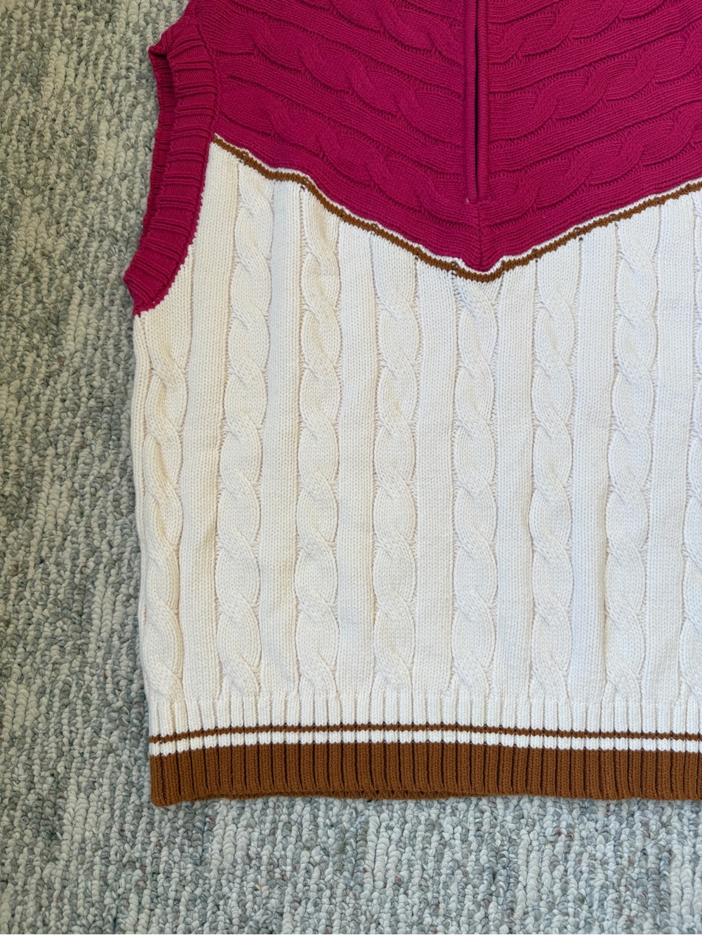 NWT Anthropologie Maeve Varsity Stripe Pink Ivory Brown Poncho Sweater Vest S/M - Picture 3 of 16